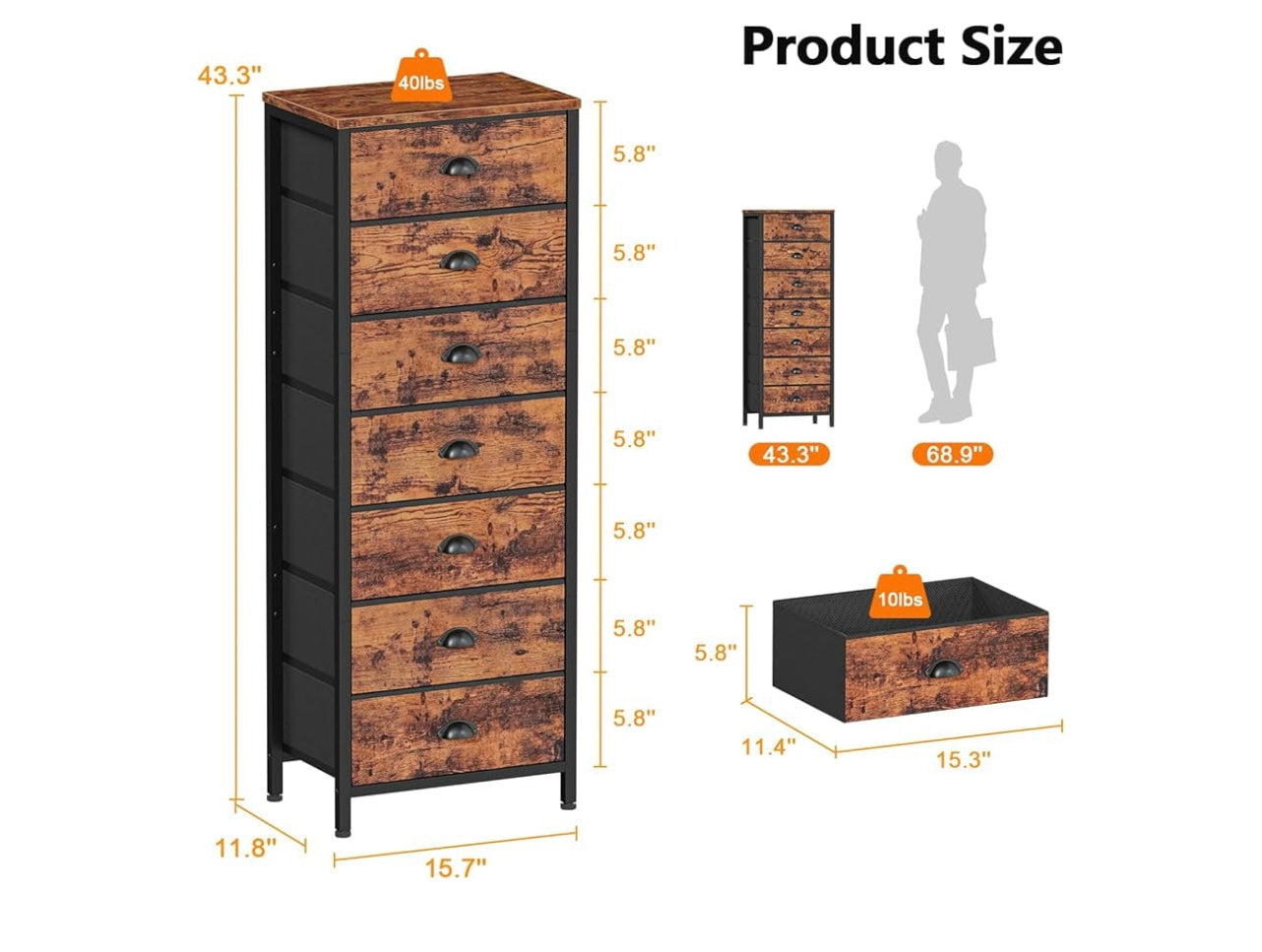 Furnulem Tall 7 drawer Dresser.