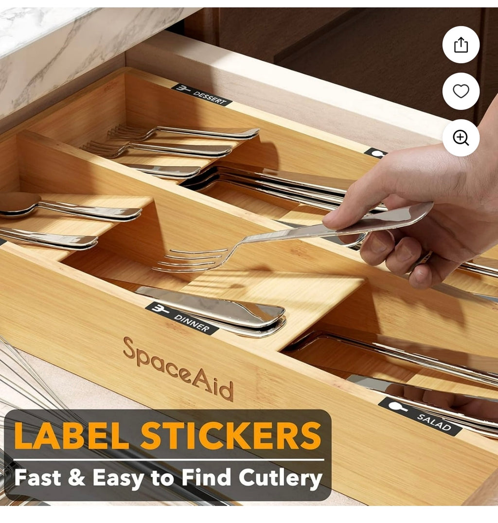 SpaceAid Bamboo Cutlery Organizer.