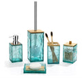 Teal Blue Beach Bathroom Accessories Set, Toothbrush Holder, Soap Dispenser, Cotton Swabs Holder, Soap Dish, Toilet Brush with Holder, Boho Bamboo Bathroom Decor,Acrylic (Teal)