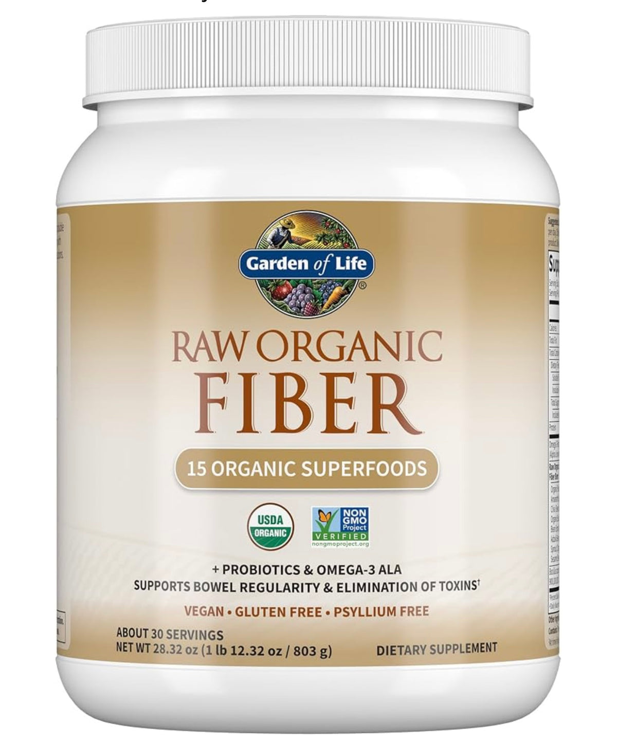 Garden of Life Raw Organic Fiber Powder, 10 Servings, 15 Organic Superfoods, Probiotics, Omega-3 ALA, 4g Soluble Fiber, 5g Insoluble for Regularity, Psyllium Husk Free. Best by December 16 2026.