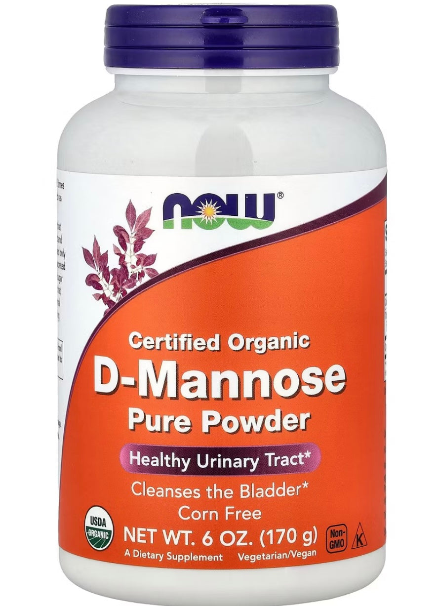 NOW Foods Certified Organic D-Mannose Pure Powder, 6 oz (170 g. Best by 04/20/2028.