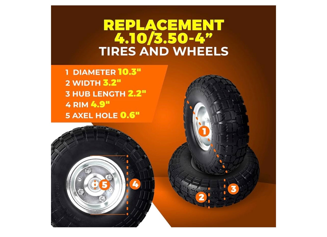 AR-PRO (2-pack) 10inch Solid Rubber Tire Wheels.