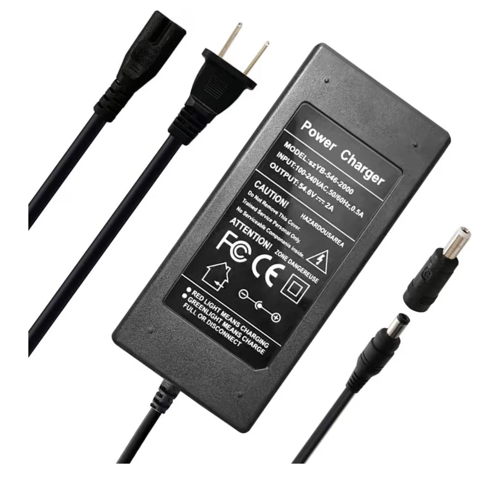 54.6V 2A Battery Charger, Universal 54.6V Power Adapter Chargers for 48V Lithium Battery with 5.5x2.1mm / 5.5x2.5mm Plug