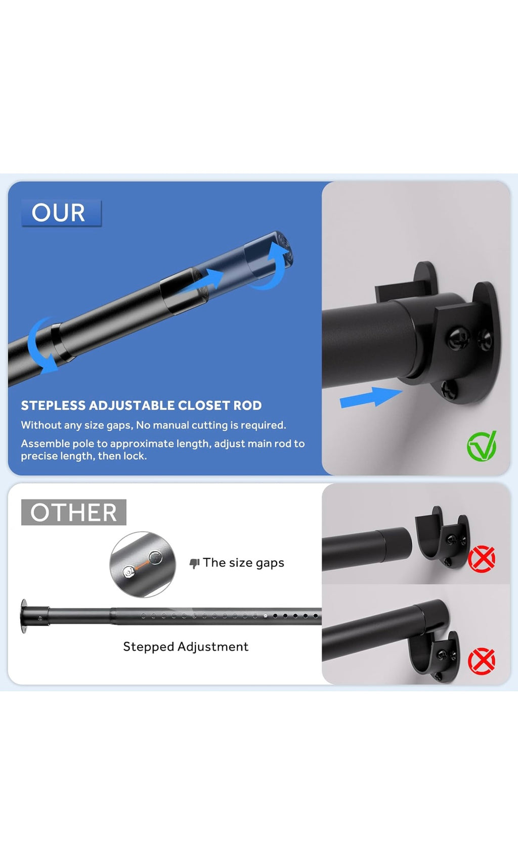 Closet rod for hanging clothes