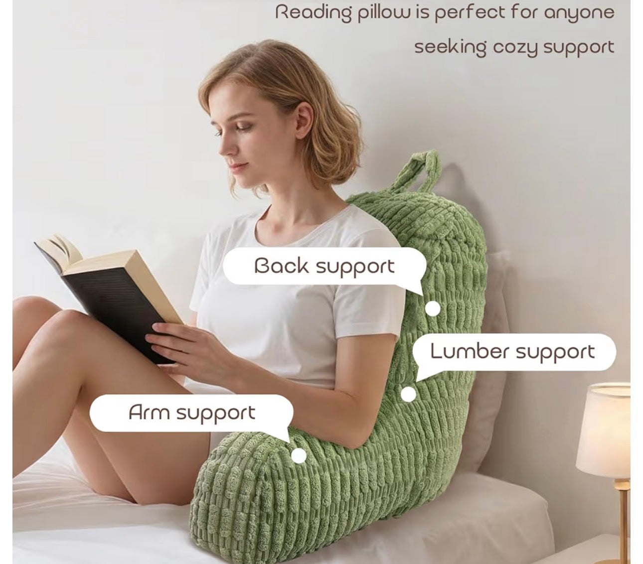 Reading Pillows for Sitting in Bed Adult, Back Rest Pillow for Sitting Up in Bed and Couch, Back Support Chair Pillow Support for Adult Backrest Pillows for Reading (Sage Green 21 Inch)