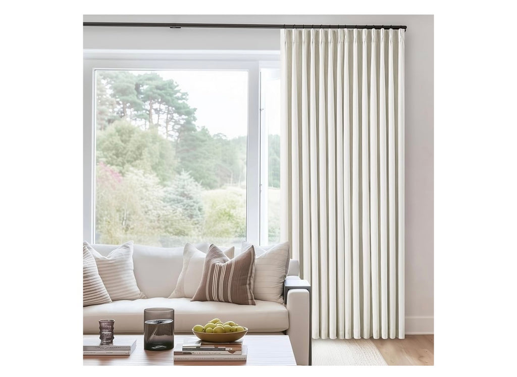 Twodrapes Natural Linen Pinch Pleated Memory Trained Linen Curtains.
