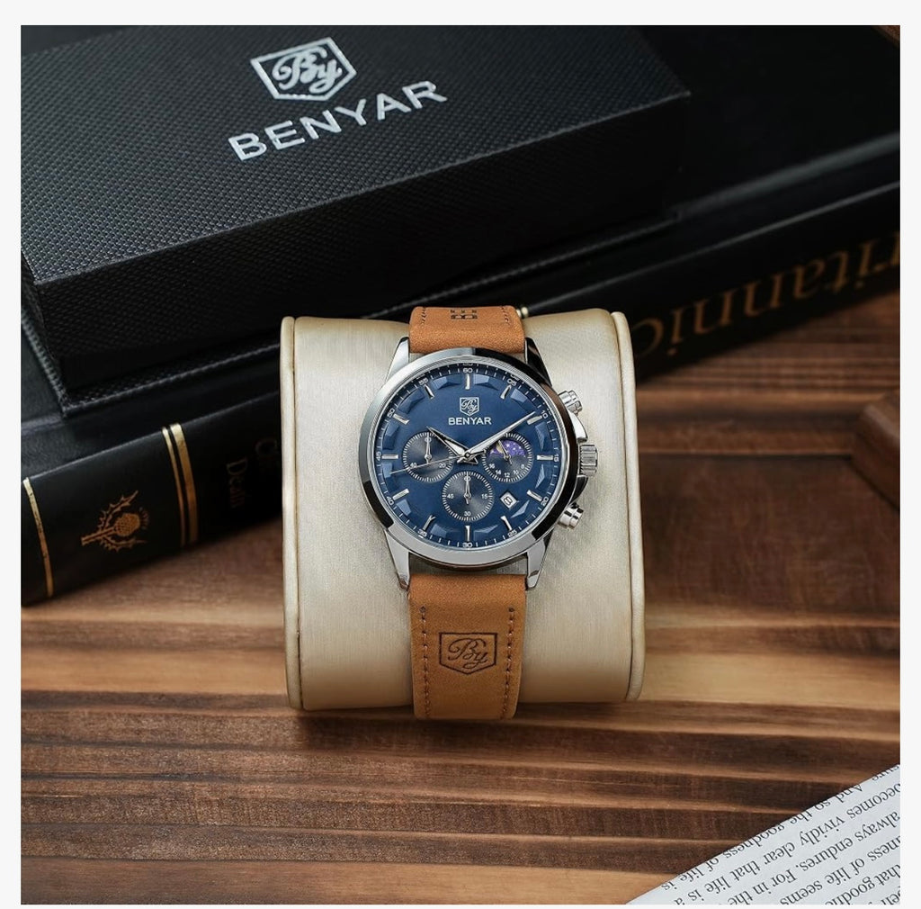 BENYAR Mens Watches Analog Quartz Chronograph Waterproof Wrist Watches for Men Fashion Business Work Casual Sport Designer Dress Watch with Calendar Elegant Gifts for Men