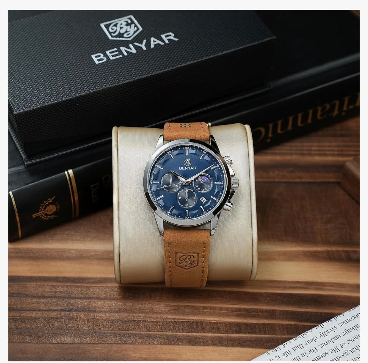 BENYAR Mens Watches Analog Quartz Chronograph Waterproof Wrist Watches for Men Fashion Business Work Casual Sport Designer Dress Watch with Calendar Elegant Gifts for Men