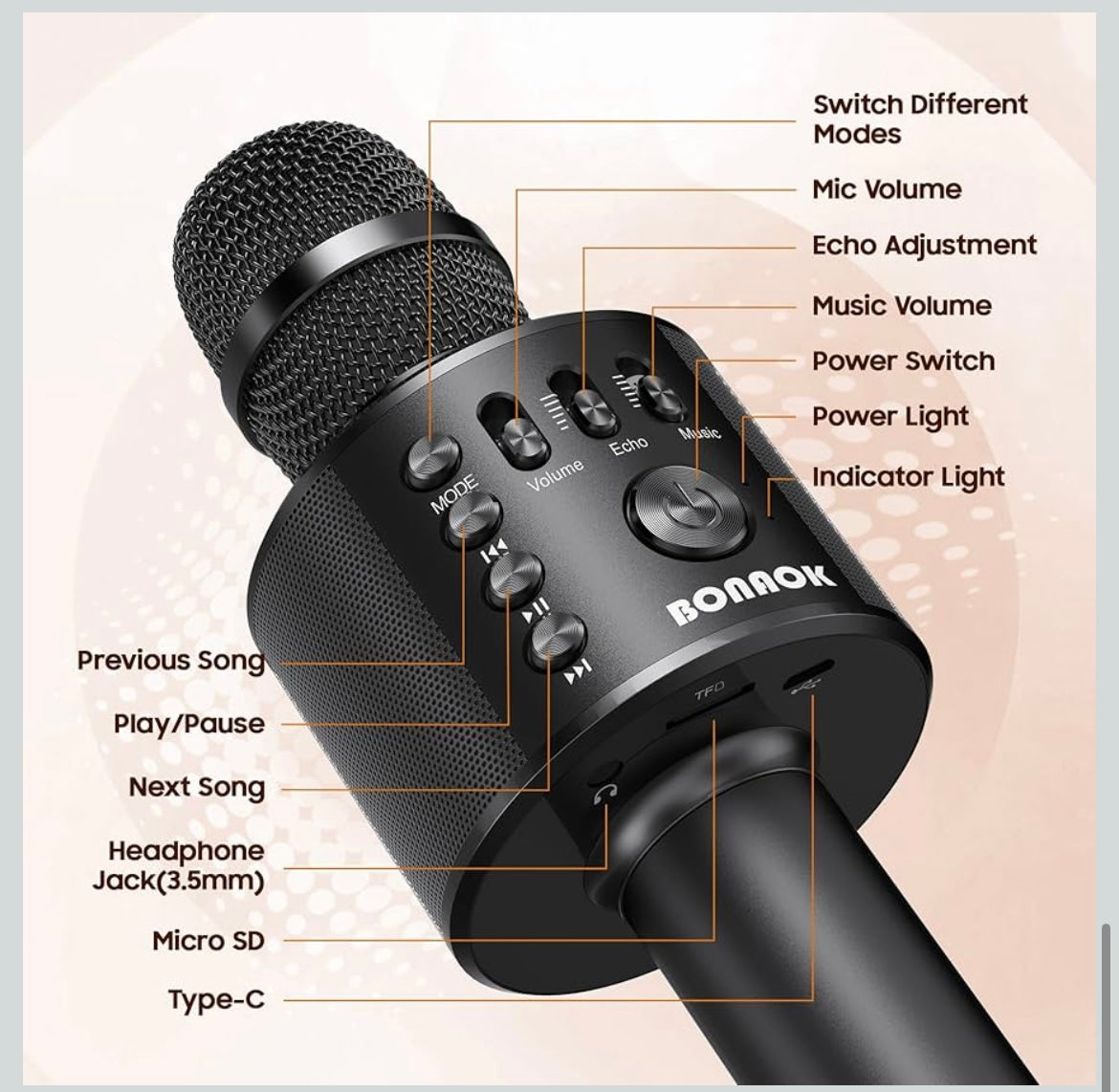 Wireless Bluetooth karaoke microphone