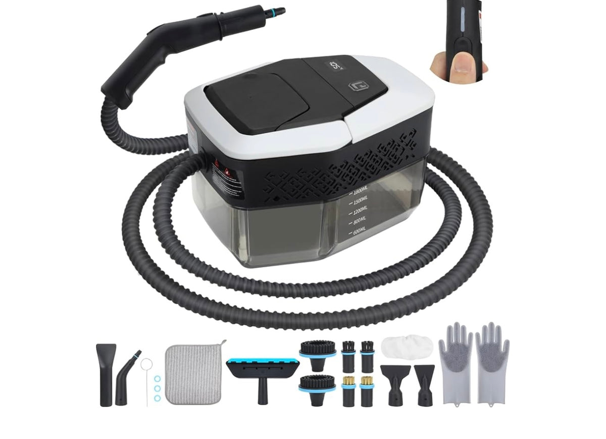 2500W Handheld Steam Cleaner for Home, 15s Fast Heating High Pressure Steam for Cleaning, 1800ML Large Capacity Tank, Portable Steam Cleaner for Upholstery, Grout, Grime, Grease, Bed Bugs, Car (white)