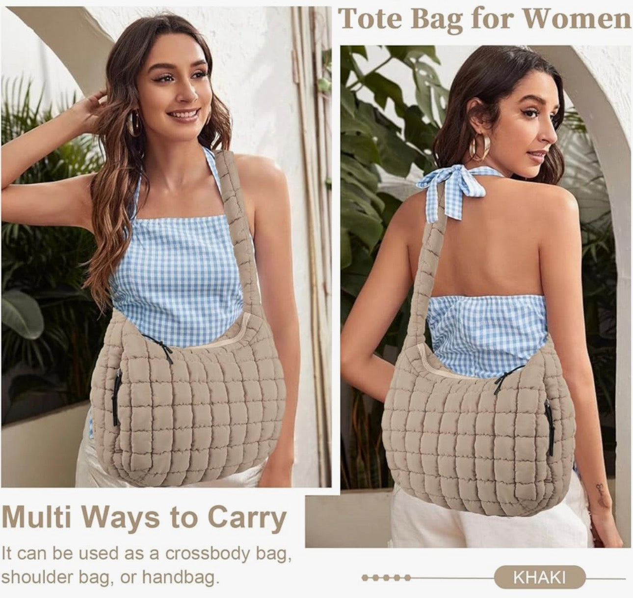 Quilted Puffer Tote Bag for Women Large Crossbody Bag Lightweight Nylon Puffy Quilted Carryall Hobo Puff Shoulder Bag