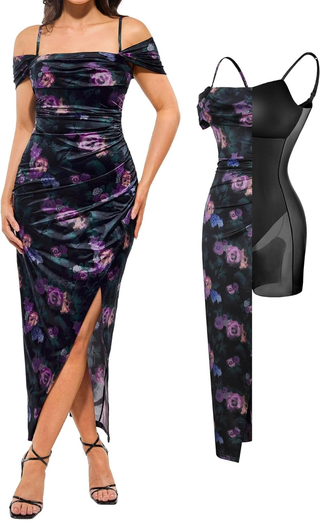 Popilush Wedding Guest Dresses for Women Off Shoulder Shapewear Maxi