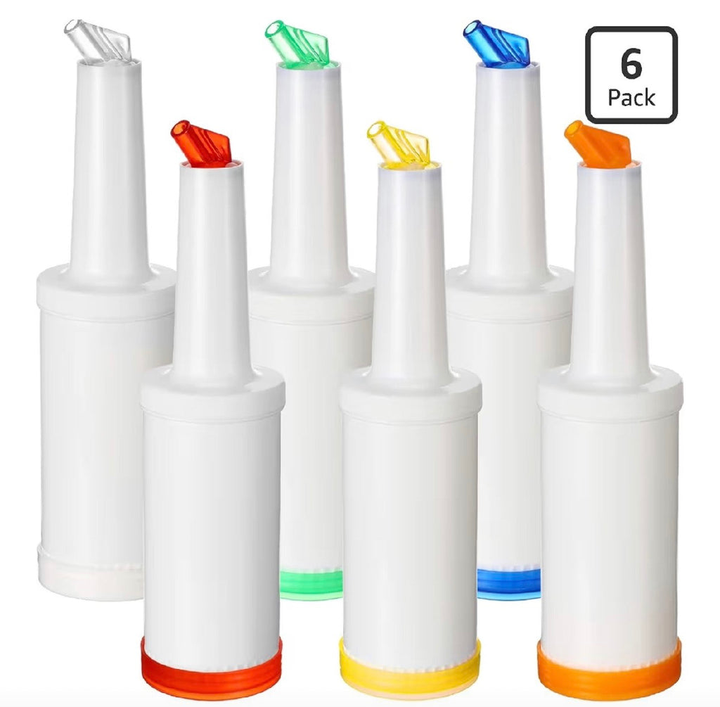 CHENGU 6 Pcs Bar Pour Colorful Juice Pouring Bottle Containers 34 oz Plastic Juice Dispensers