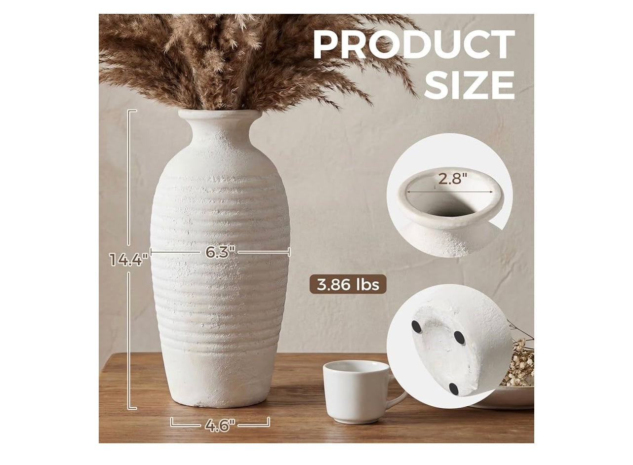 Rustic Ceramic Threaded White Vase.