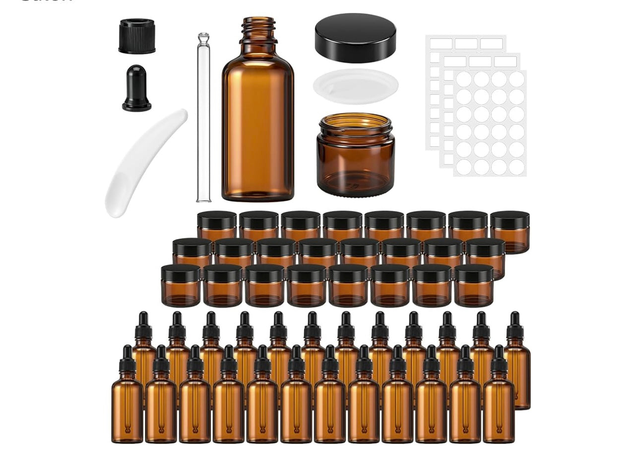 Acellegic 48pcs Amber Glass jars and Dropper Bottles.