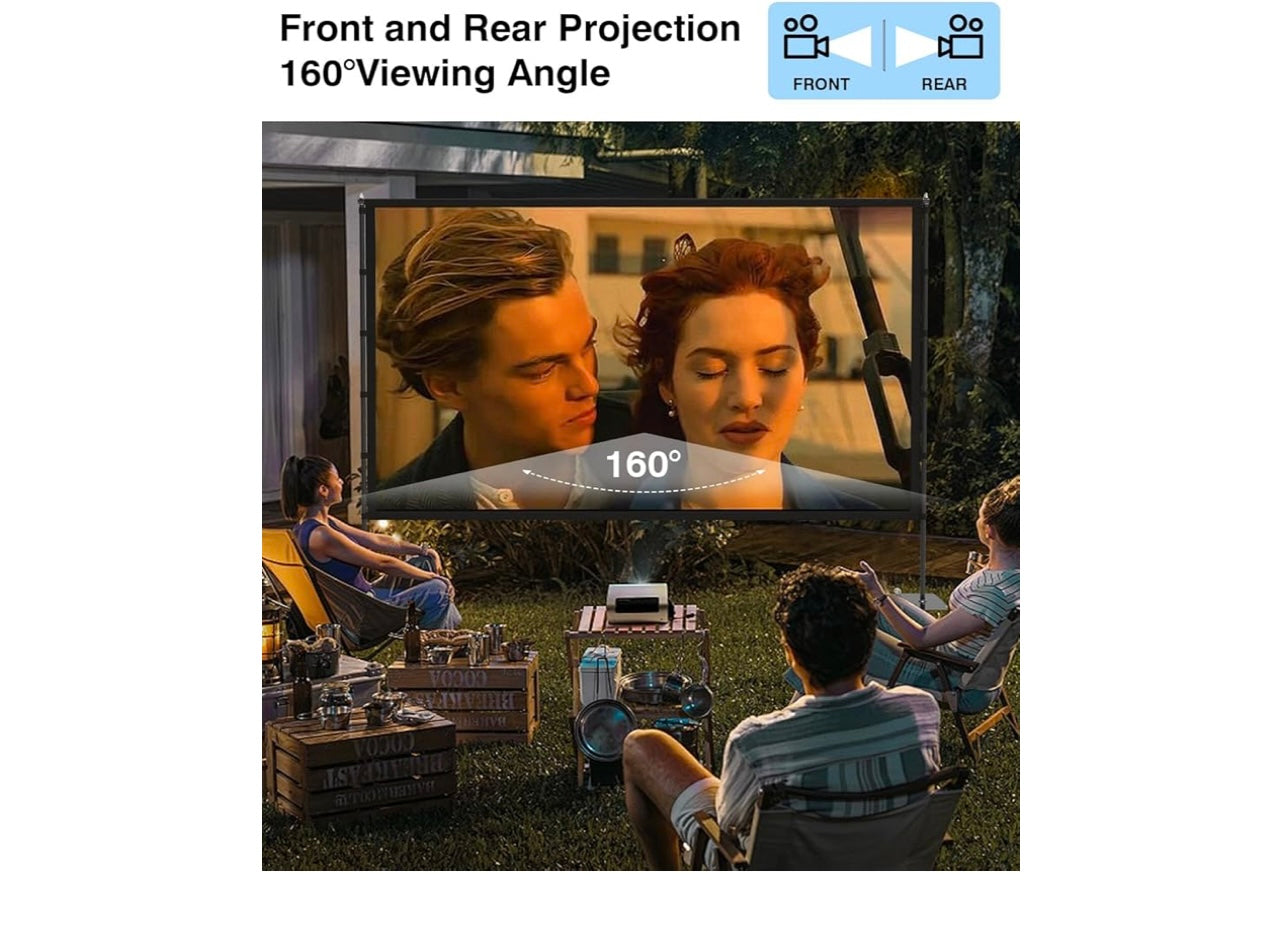 Outdoor projector screen with stand.