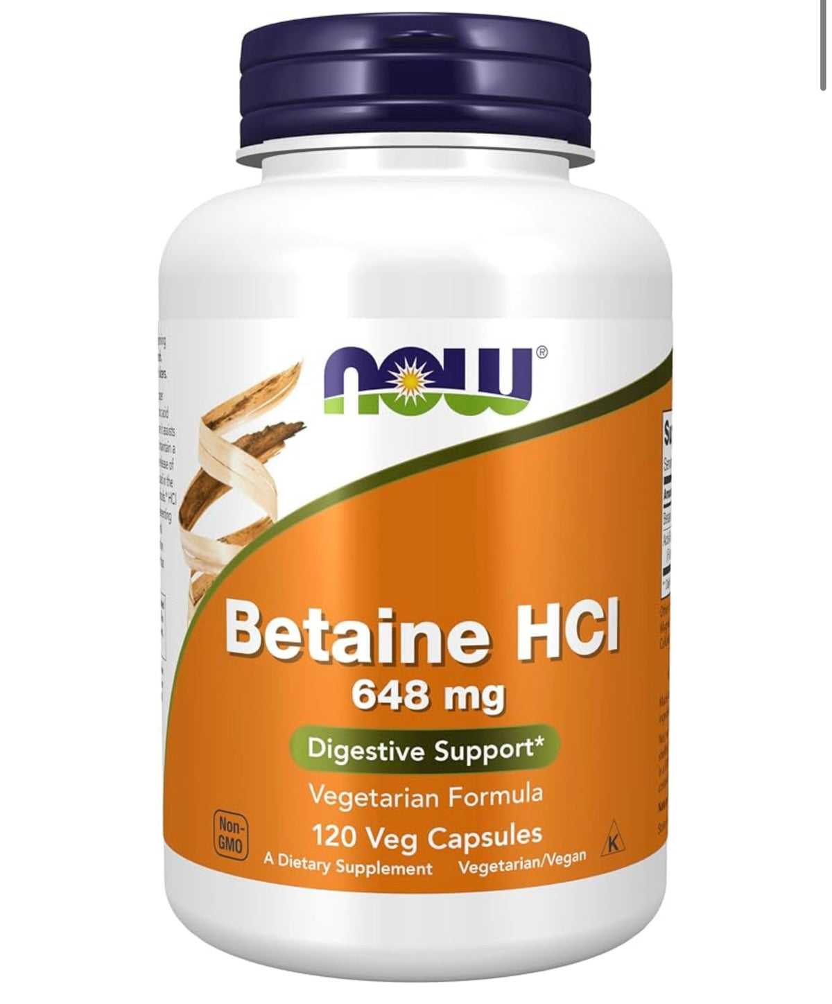 NOW Supplements, Betaine HCl 648 mg, Digestive Support*, 120 Veg Caps. Best by 05/2028.