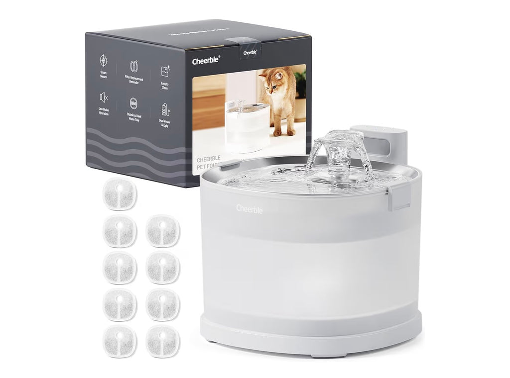 Cheerble Pumpless Pet Fountain Elfin E1+ with 9 Extra Filters, Wireless Pet Fountain Battery Operated, 2L/67oz E1+ Automatic Water Dispenser Cats & Dogs MagDrive™ Technology No Cleaning Hassle