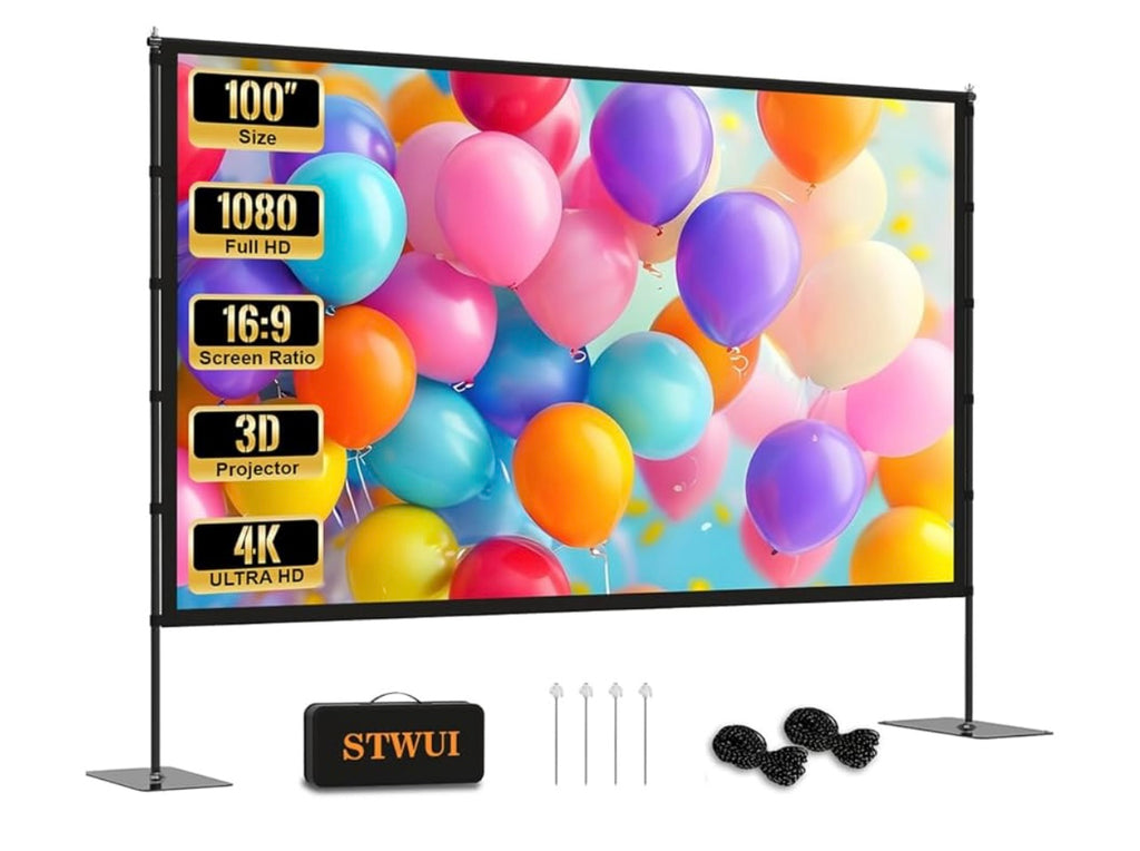 Outdoor projector screen with stand.