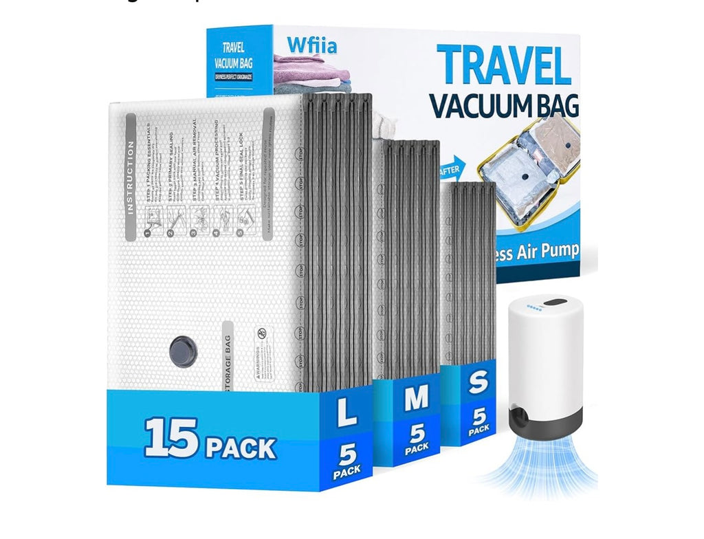 15pack Vacuum Bags For Travel With Rechargeable Pump.