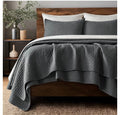EVERGRACE Cross Stitch Pre-Washed Cotton Quilt Bedding Set King Size, Oversized 3 Pieces Lightweight Bedspread Coverlet for All Season, with 2 Matching Shams, Light Charcoal, 108"x96"