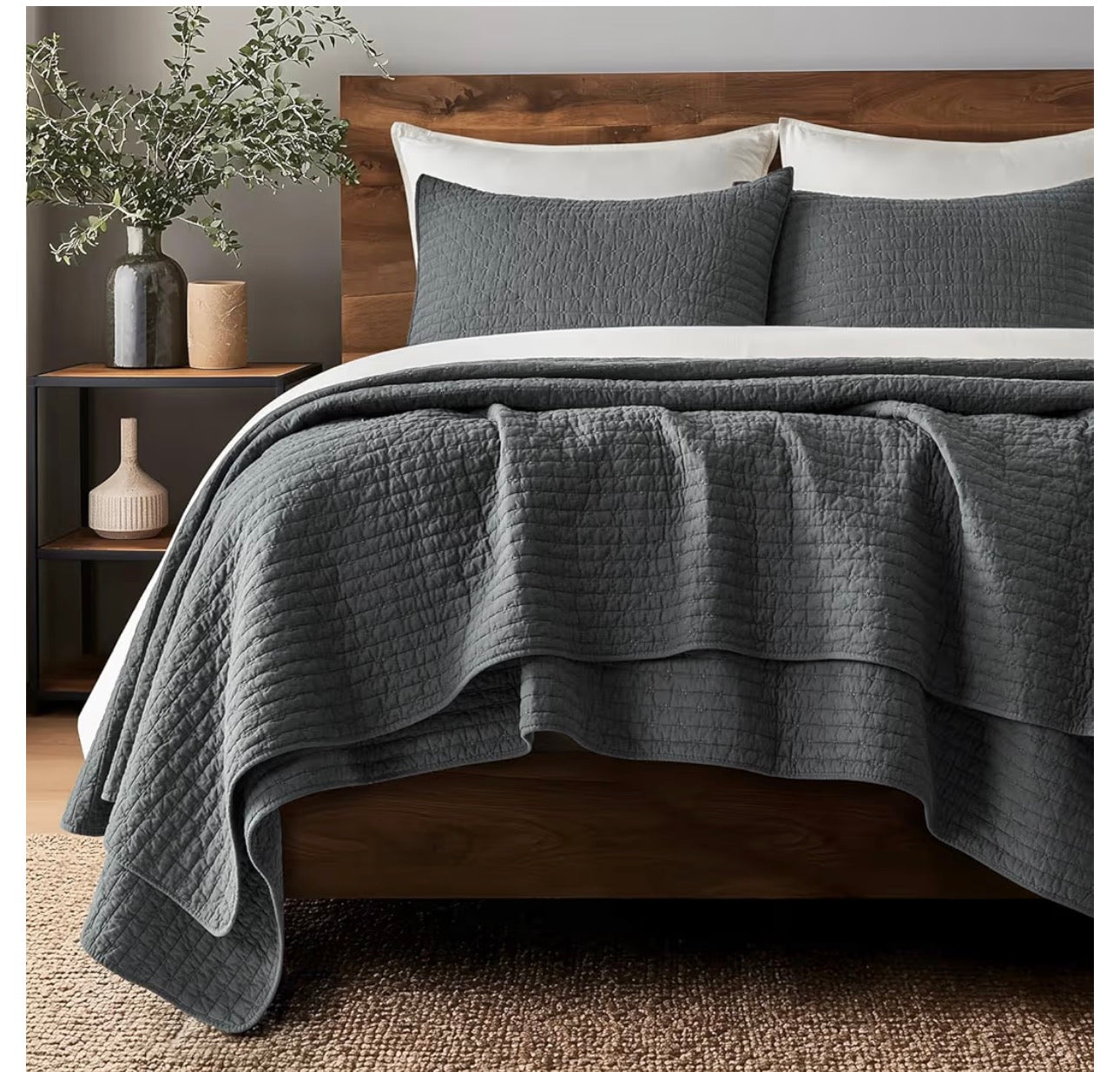 EVERGRACE Cross Stitch Pre-Washed Cotton Quilt Bedding Set King Size, Oversized 3 Pieces Lightweight Bedspread Coverlet for All Season, with 2 Matching Shams, Light Charcoal, 108"x96"
