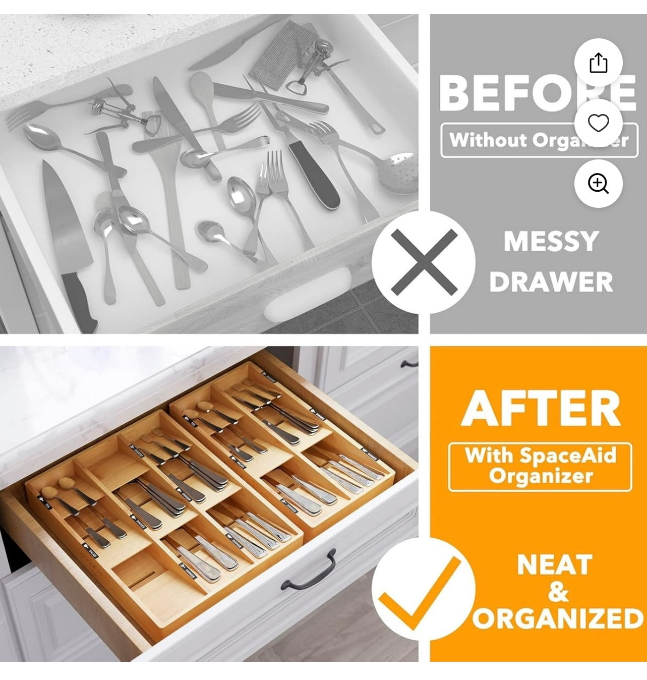 SpaceAid Bamboo Cutlery Organizer.