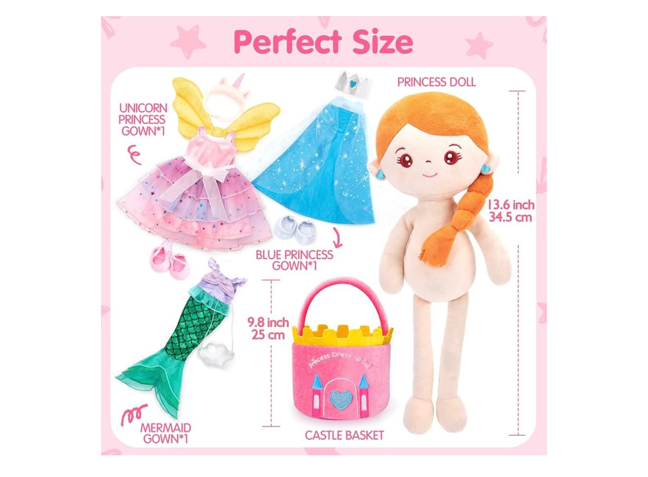 Hahaland My Princess Dress-Up Plush Toy Set.