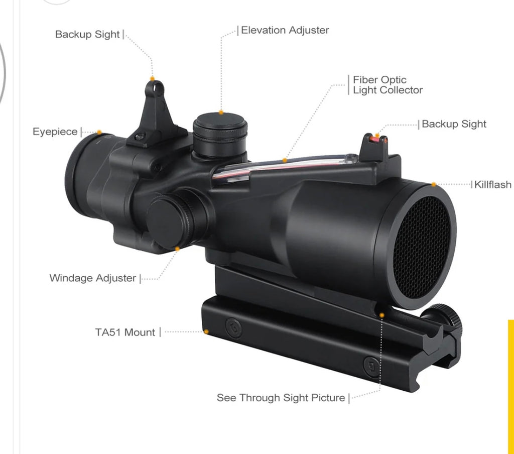 Onhunt 4x32 Prism Scope With Red Optic Fiber.