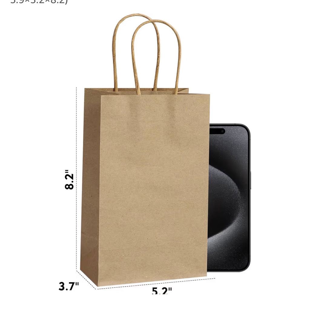 REMTAP Gift Paper Bags 5.9×3.2×8.2 50Pcs Kraft Bags with Handles Bulk Gift Bags for Wedding Party Craft Retail Packaging, Shopping, Party Favor, Retail Bag (Brown-S-50pcs, 5.9×3.2×8.2)