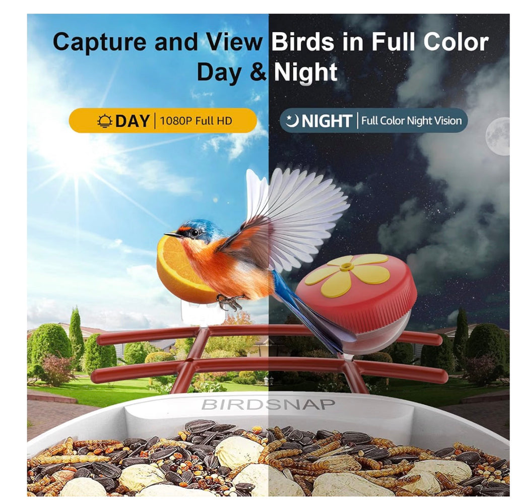 Birdsnap® PAV-Bird Feeder with Camera,2K HD with 64GB Card, AI Identify Smart Bird House Cam Solar Panel,Live Stream,Motion Detection,Auto Record Video for Backyard Outdoors,Ideal Gift for Bird Lover