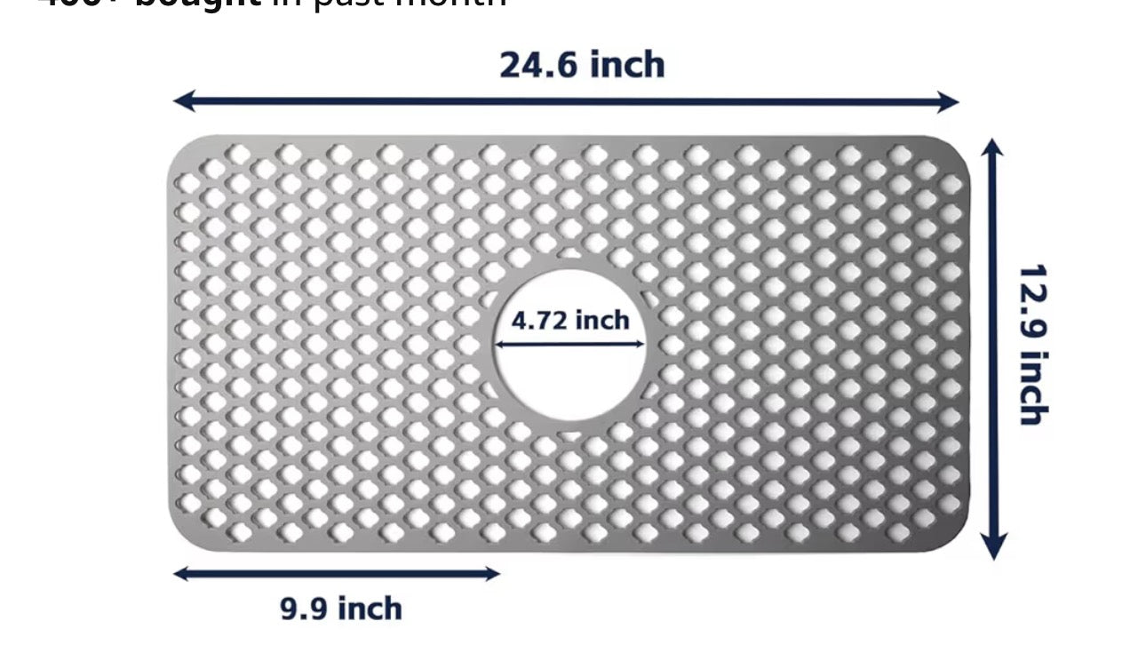 Silicone Sink Mat, 24.6''x 12.9'' Kitchen Sink Protector Grid for Bottom of Center Drain Sink, Gray Non-slip Heat Resistant Liner for Farmhouse Stainless Steel Porcelain Sink