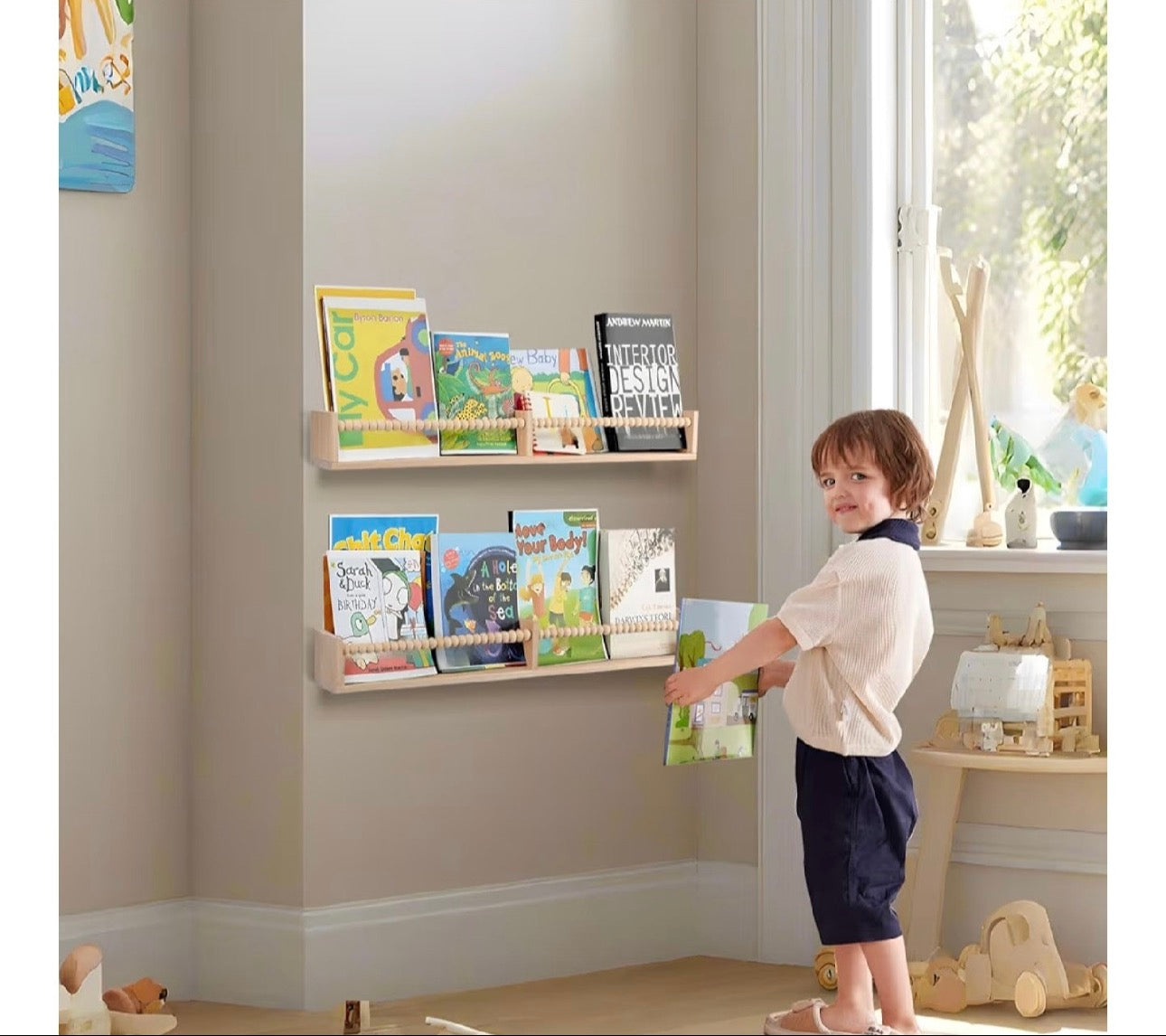 Nursery Book Shelves - Wall Mounted Set of 2, 32 inches