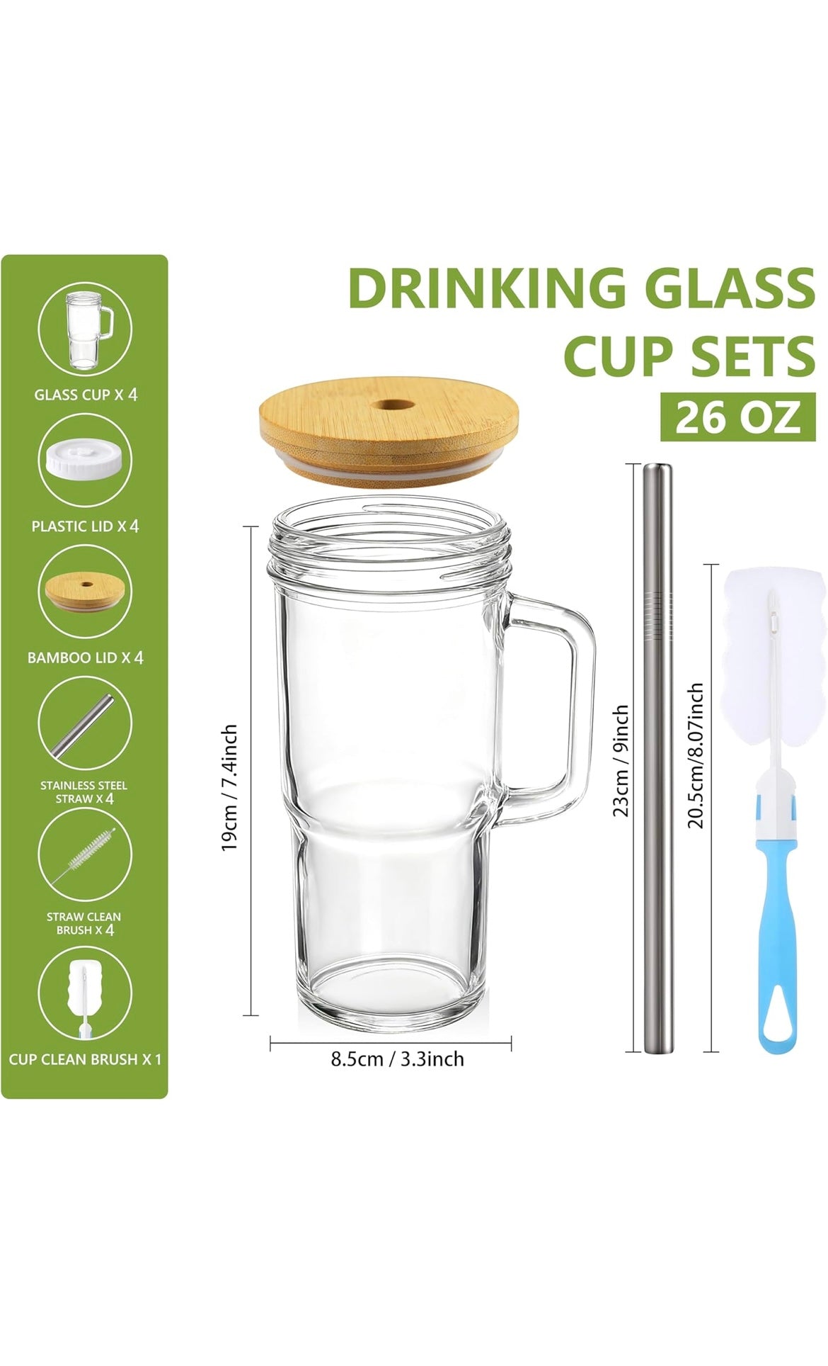 Birity glass cups with lids and straws