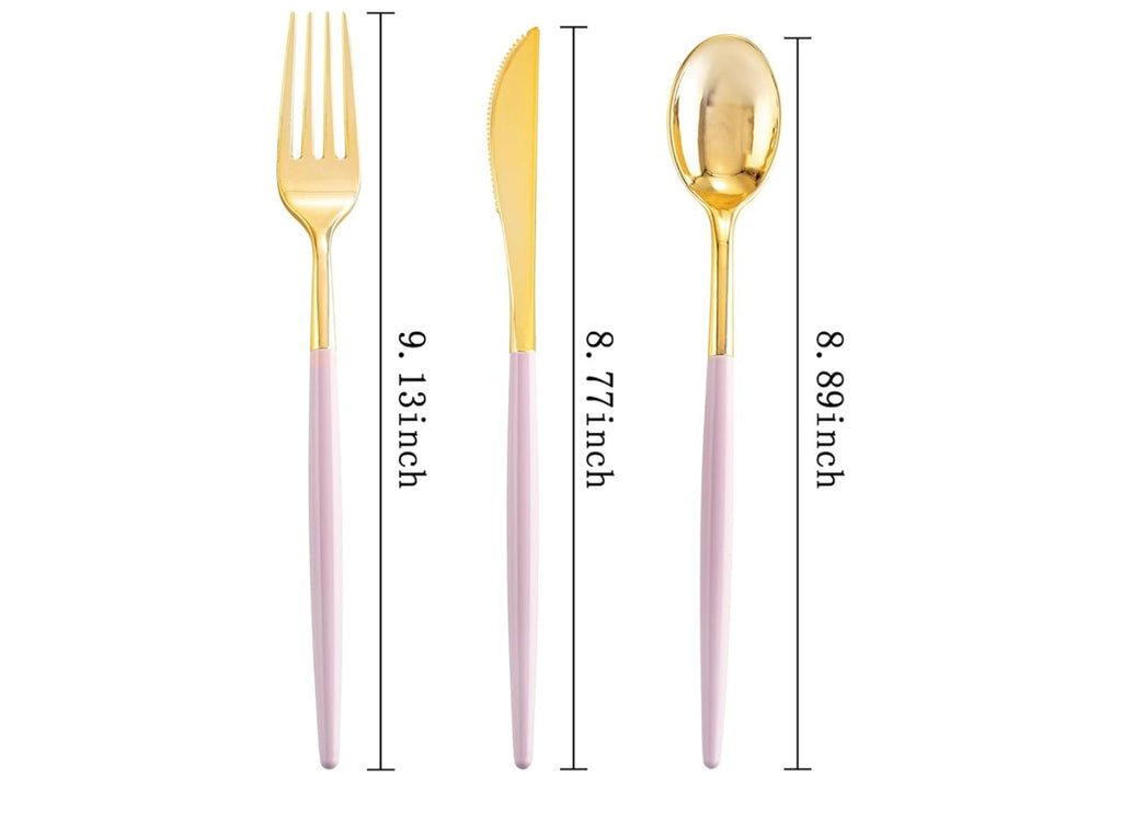 SUT 160pcs Gold and Pink Plastic Silverware.