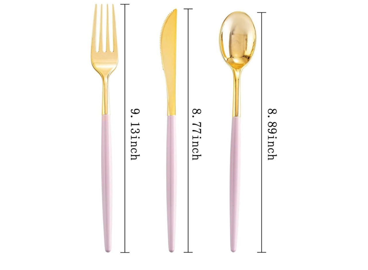 SUT 160pcs Gold and Pink Plastic Silverware.