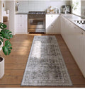 Runner Rug Hallway Runner Rug Washable Kitchen Runner Rugs with Rubber Backing 2'6''x8' 100% Polyester Vintage Rug for Entryway Indoor, Kitchen, Laundry, Bedroom (Grey and Brown)