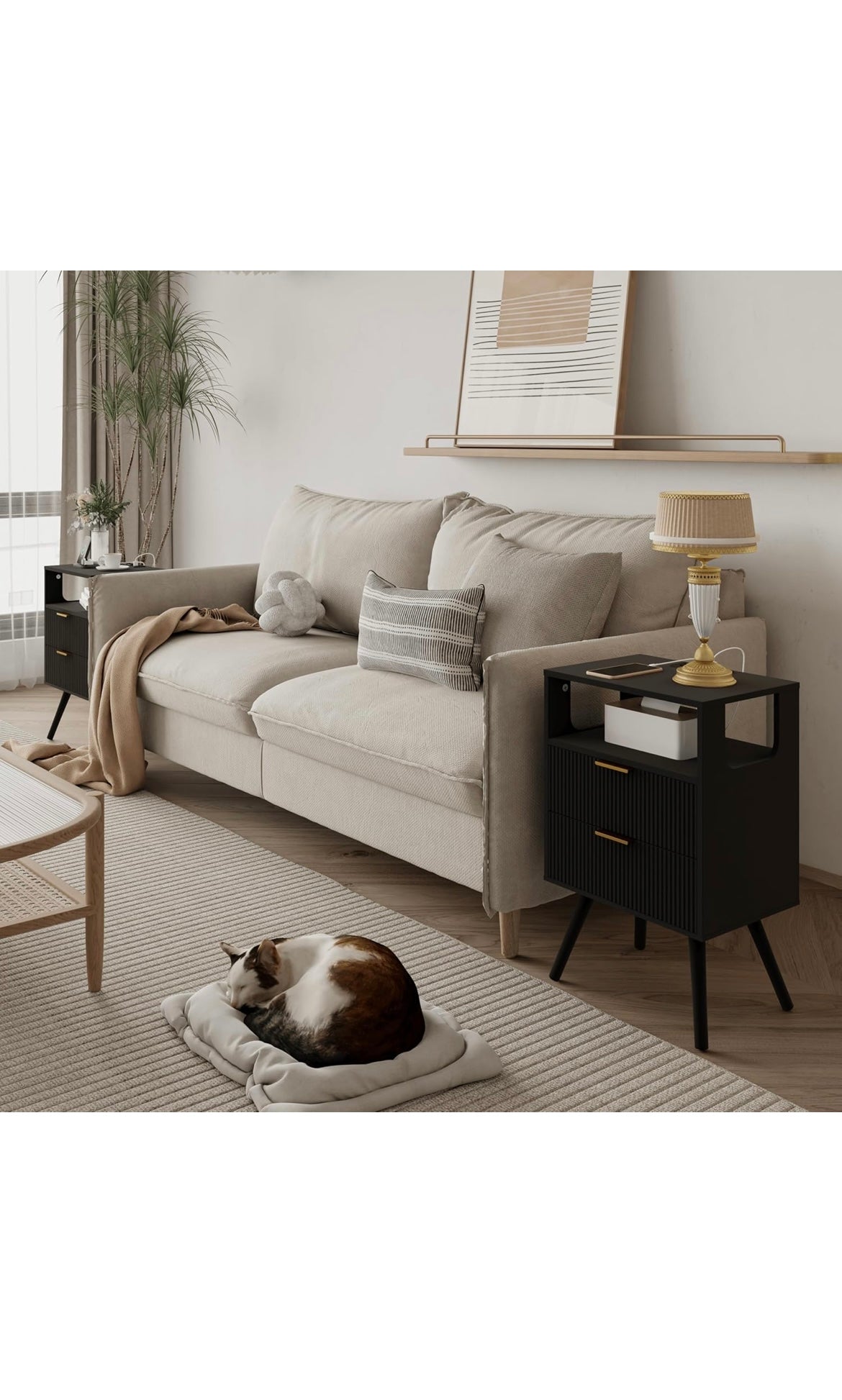 Black nightstand with charging station