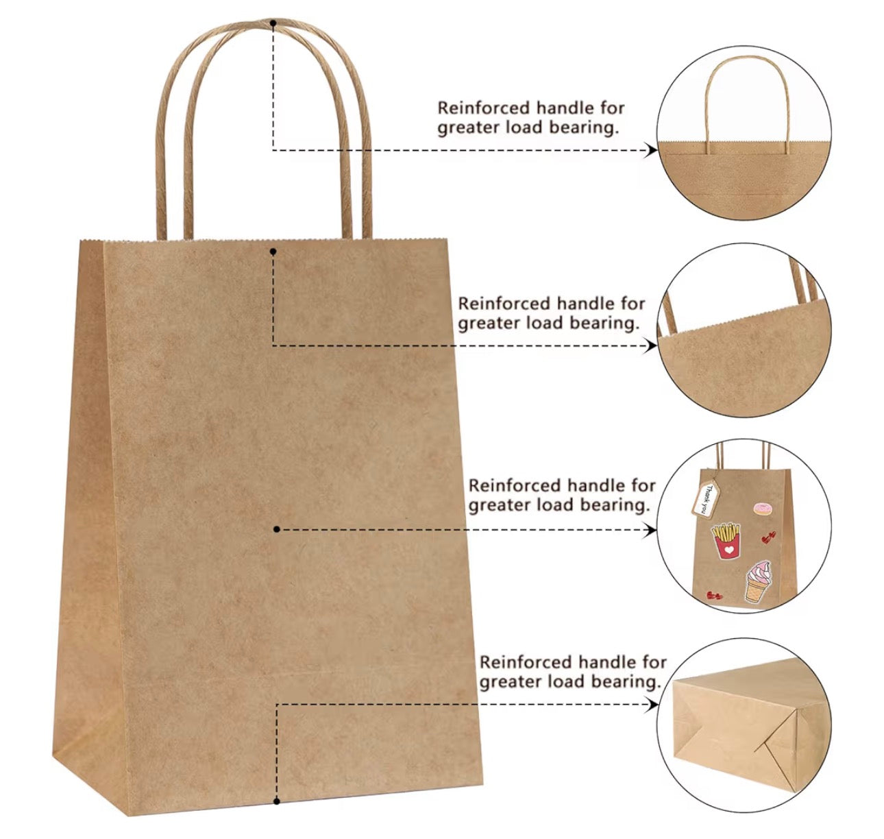 REMTAP Gift Paper Bags 5.9×3.2×8.2 50Pcs Kraft Bags with Handles Bulk Gift Bags for Wedding Party Craft Retail Packaging, Shopping, Party Favor, Retail Bag (Brown-S-50pcs, 5.9×3.2×8.2)