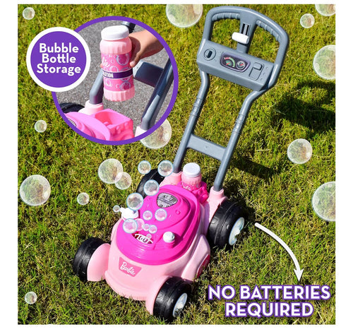 Barbie Bubble Lawn Mower for Toddlers, Bubble Blowing Machines, Indoor and Outdoor Gardening Toy, Birthday, Party Favor for Preschool Girls, No Batteries Required, Includes Bubble Solution, 2+