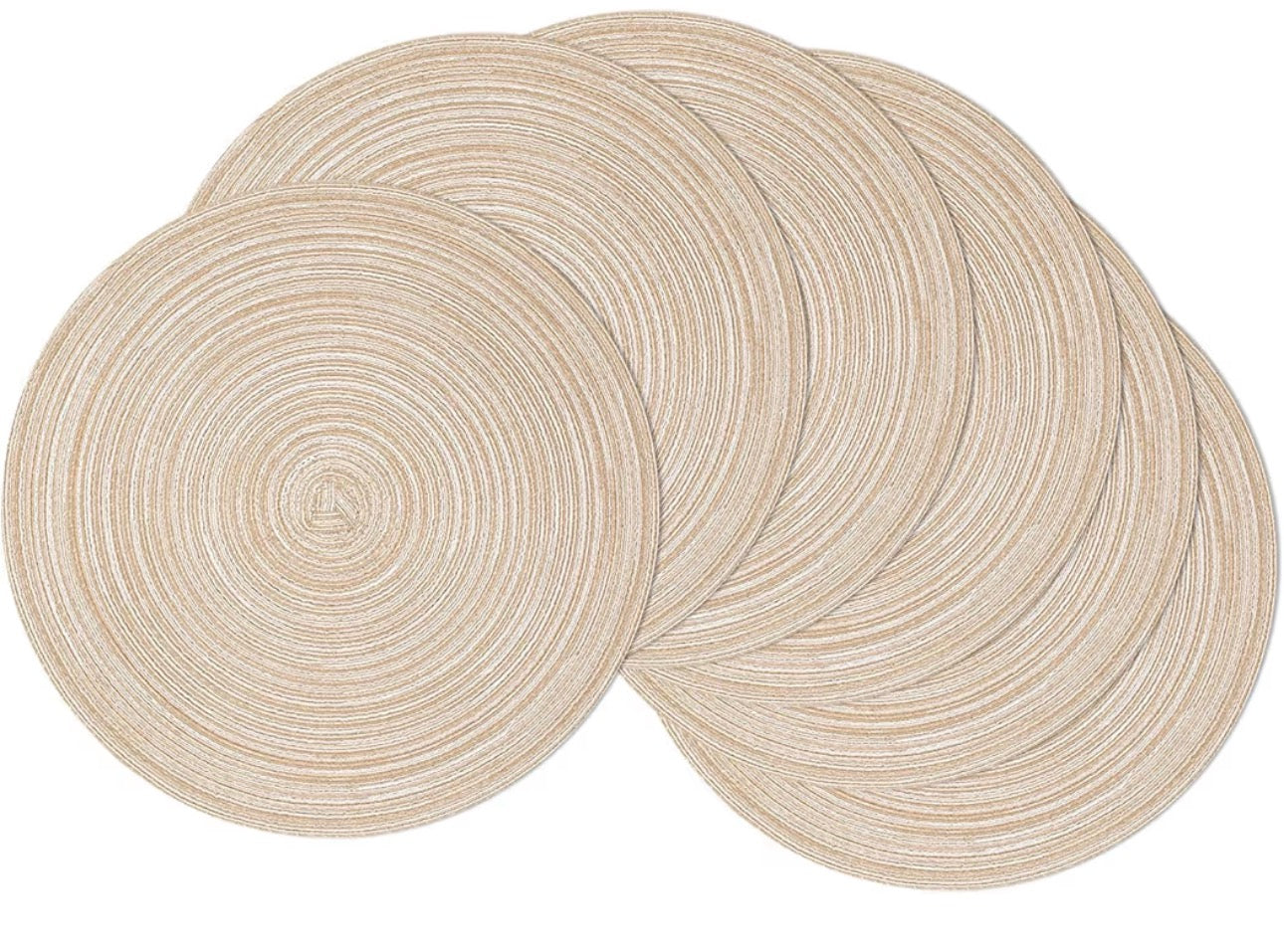 Round Placemats Set of 6 Cotton Polyester Braided Place Mats 15 inch Heat Resistant Washable Table Mats for Kitchen Dining Party Natural Table Decor (Beige, 6)