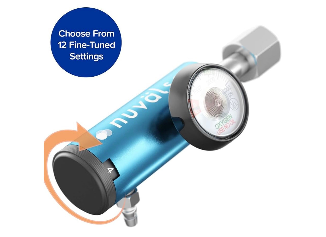 Nuvalsa Ozone Therapy Low Flow Oxygen Regulator. Compatible with Oxygen Cylinders up to 3,000 PSI.