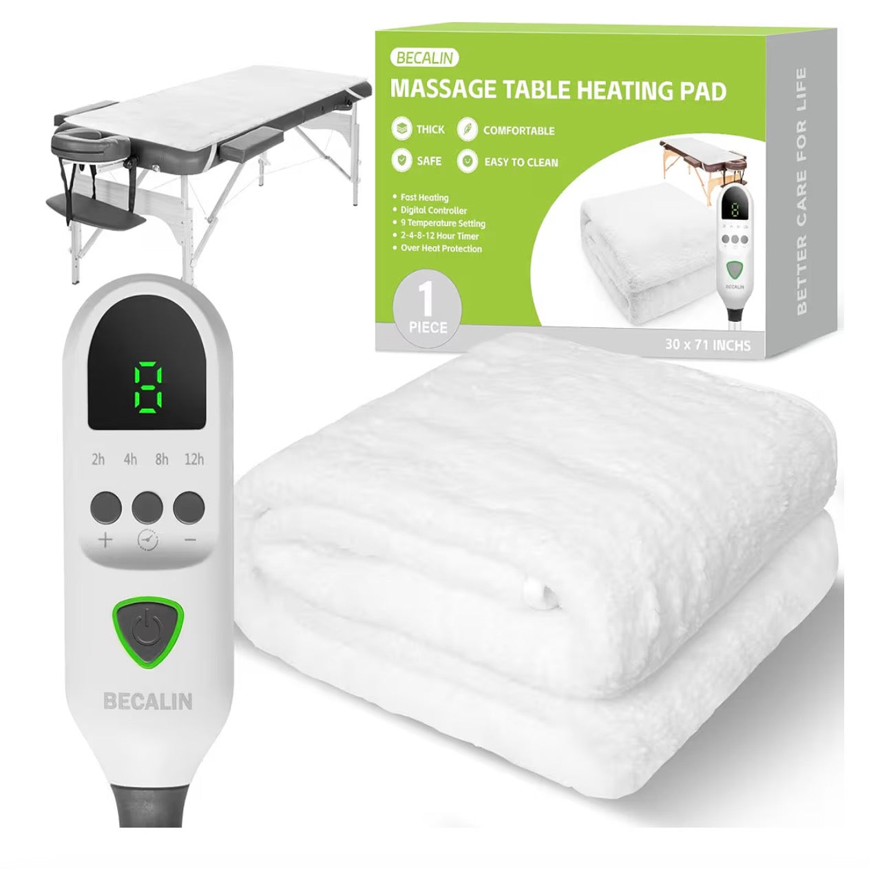 Massage Table Warmer Heating Pad Professional SPA Massage Bed Warmer with Timer, 9 Heat Setting, Overheat Protection for Massage Bed & Spa, Thickened & Soft Fleece, 30" x 71"