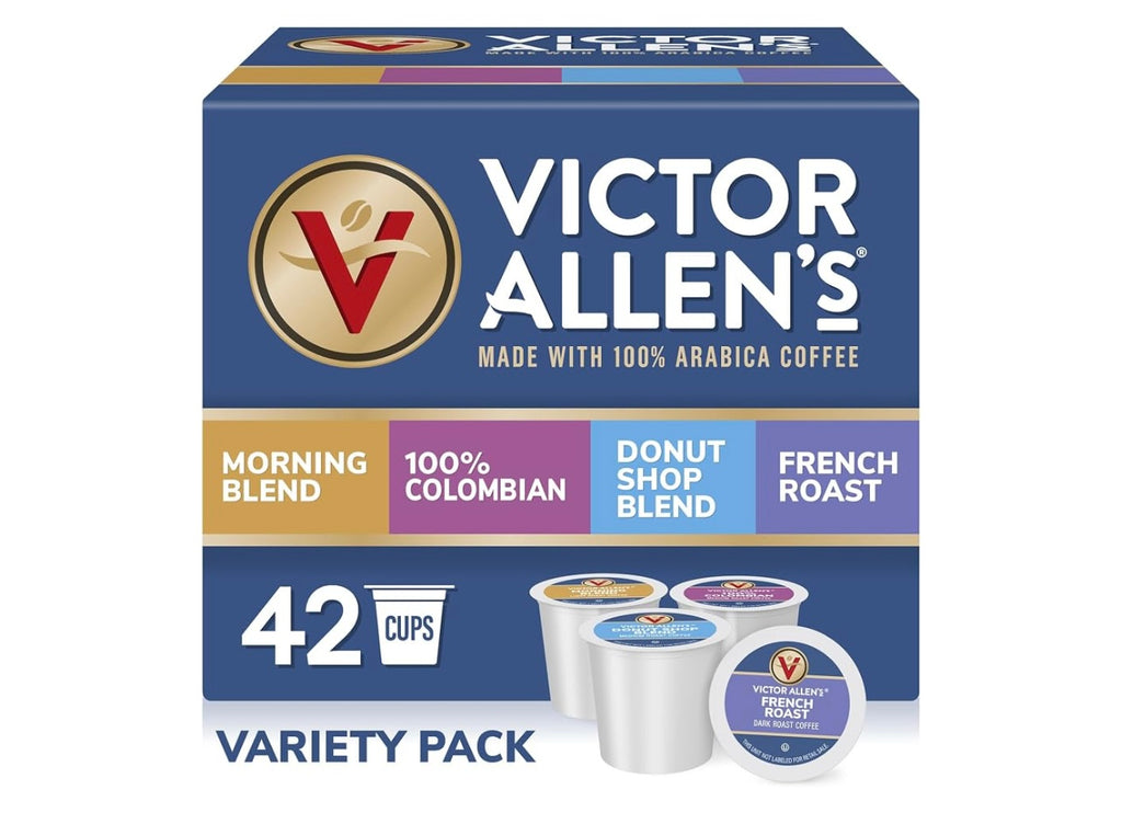 Victor Allen's Coffee Variety Pack (Morning Blend, 100% Colombian, Donut Shop Blend, and French Roast), 42 Count, Single Serve Coffee Pods for Keurig K-Cup Brewers. Best by 06/18/2028.