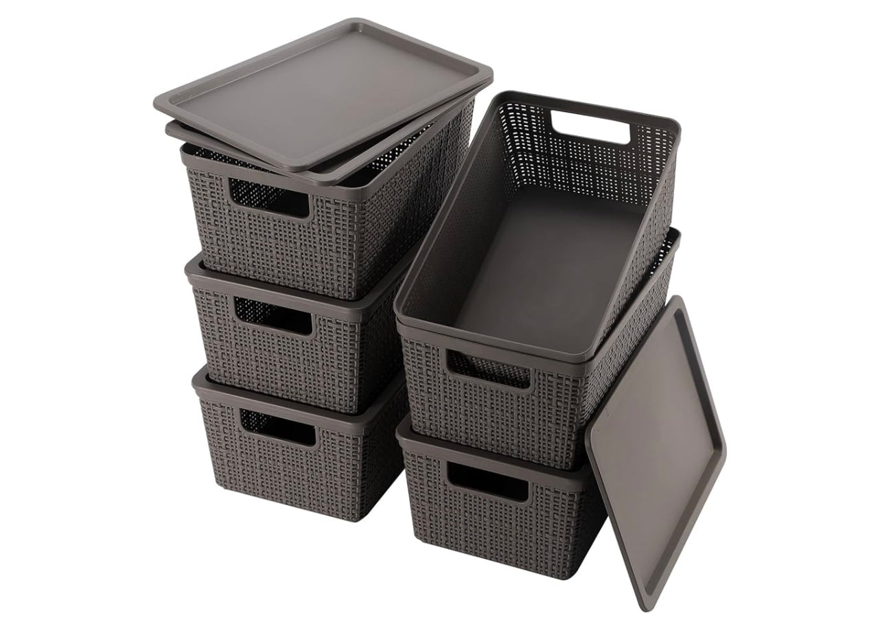 6 plastic Storage bins.