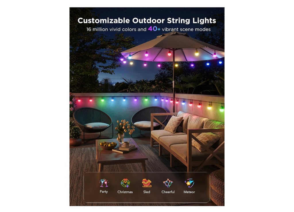 Govee Smart Outdoor String Lights 2, 96ft RGBIC Patio Lights with 30 Bulbs