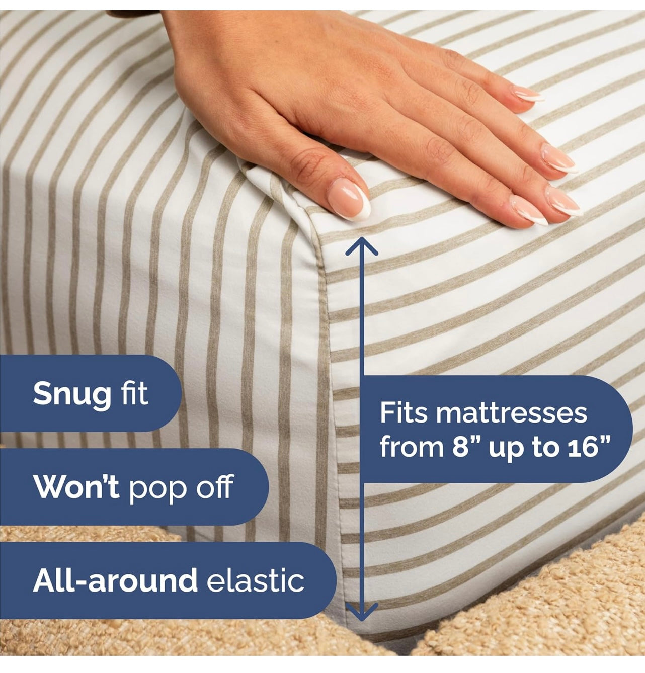 CGK Linens 4pc Queen, Beige Stripes.