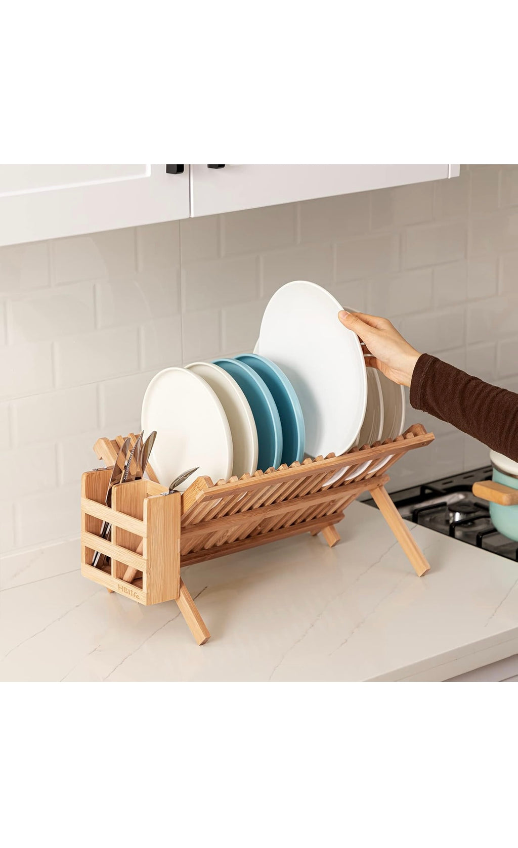 Dish rack with utensil holder bamboo