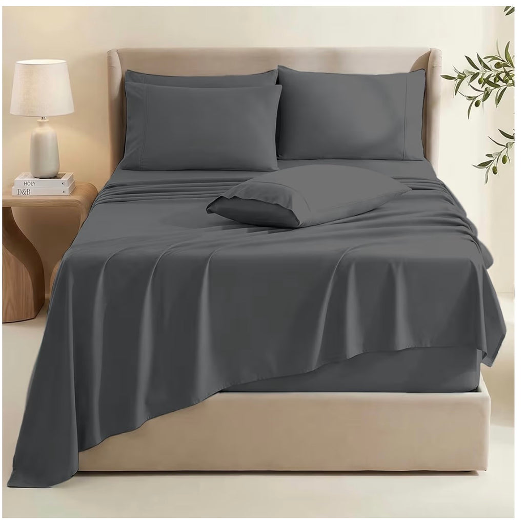 Hearth & Harbor Extra Deep Pocket King Size Sets - Fits Mattress up to 21 Inches Deep - Extra Deep Pocket Sheets - 6 Piece King Size - Grey
