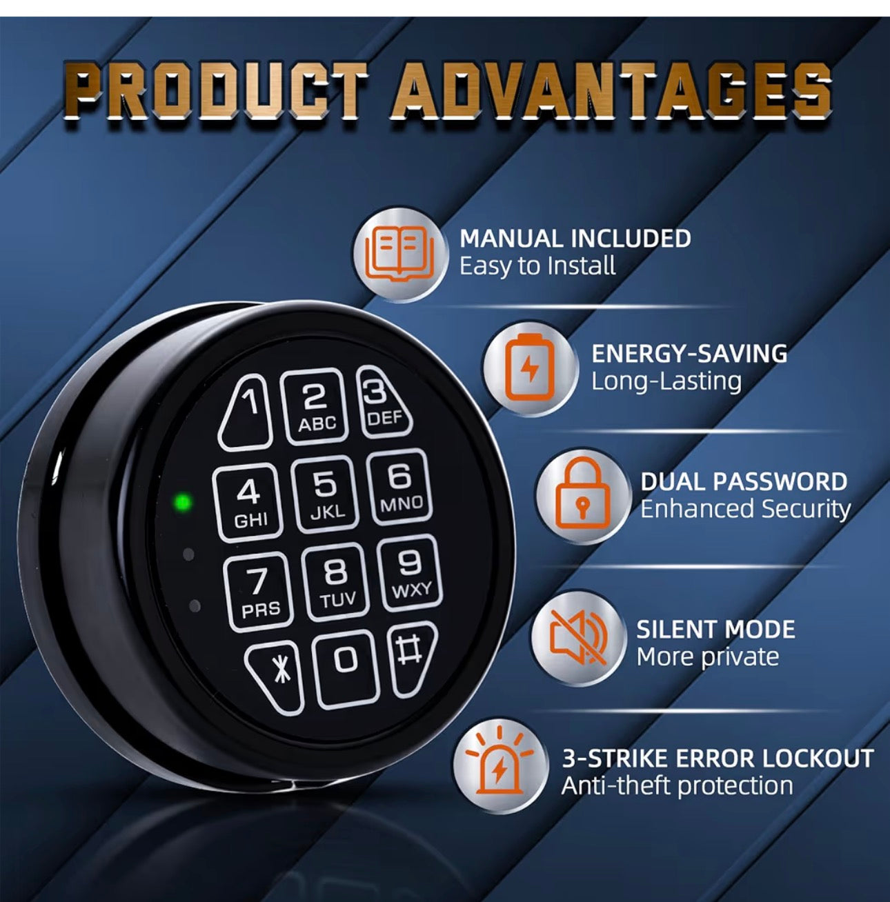 High Security Electronic Safe Lock Replacement Keypad with Solenoid Lock & 2 Override Keys, Fit Safe Box and Mor